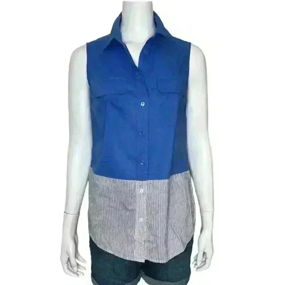 Equipment Femme Blue Sleeveless Button Up Top Size Medium - Picture 1 of 8